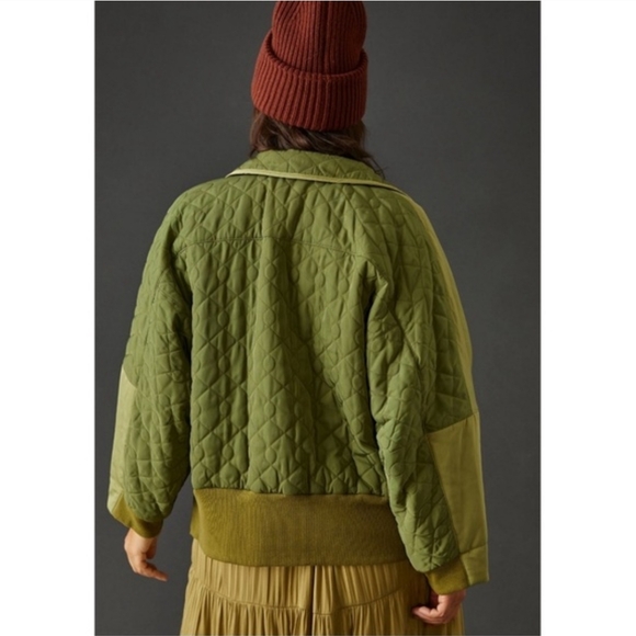 Anthropologie Pilcro Quilted Mixed-Media Bomber Jacket in Moss Green 2X NWT - Picture 3 of 10